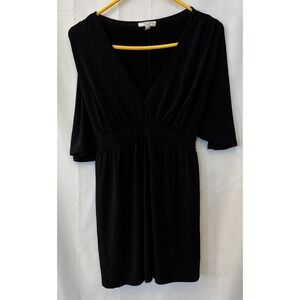 Liz Lange Maternity Dress Size Medium Black 3/4 Sleeve  Deep V Shift Drape Women